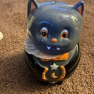 Gray Vampire Cat Ceramic Cookie Jar NWTS